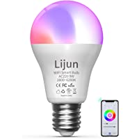 Alexa Bombilla LED E27 Inteligente WiFi Bombilla- Lijun 9W 800LM Lámpara Smart Multicolor Regulable RGBCW 2800-6200K…